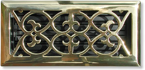 Victorian scroll heat register in polished brass